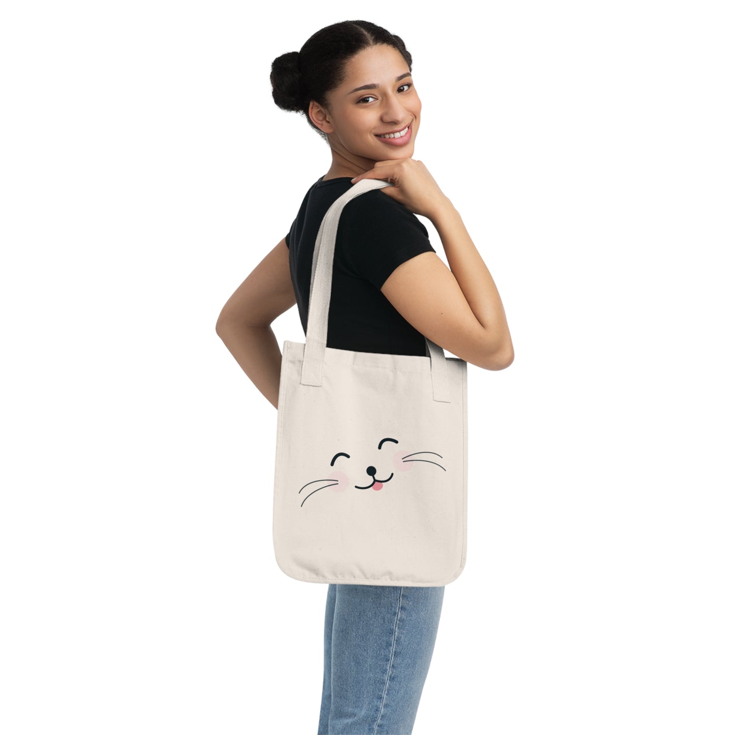 Cute Cat Print Organic Canvas Tote Bag, Eco-Friendly Bag, Shopping Bag, Gift for Cat Lovers, Reusable Beach Bag