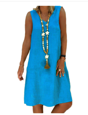 V-neck Sleeveless Cotton And Linen Dress Women's Clothing