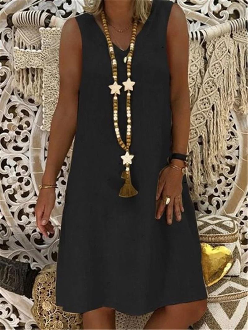V-neck Sleeveless Cotton And Linen Dress Women's Clothing