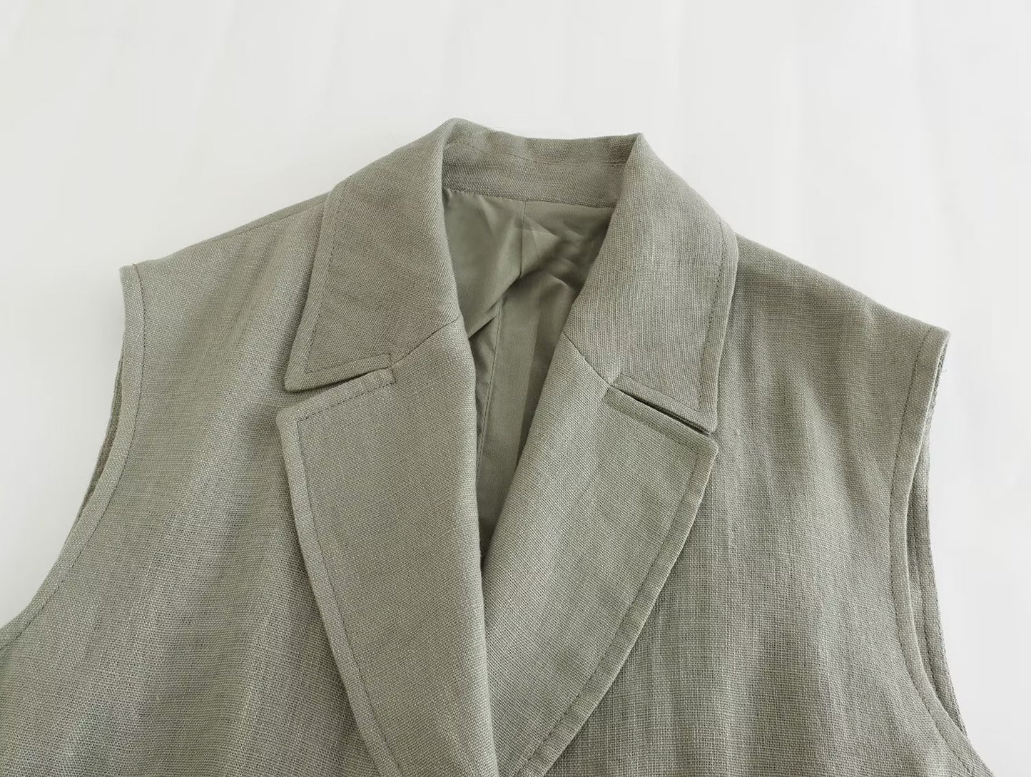 Women's Clothing With Belt Linen Vest Suit