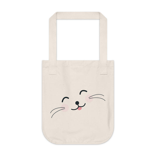 Cute Cat Print Organic Canvas Tote Bag, Eco-Friendly Bag, Shopping Bag, Gift for Cat Lovers, Reusable Beach Bag